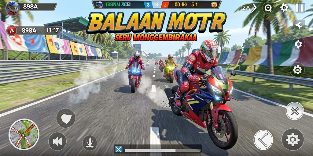 Gameplay seru balapan motor di trek yang menantang.