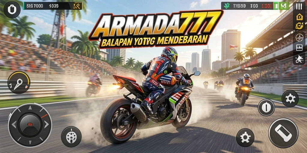 Tampilan gameplay balapan motor yang mendebarkan di ARMADA777.