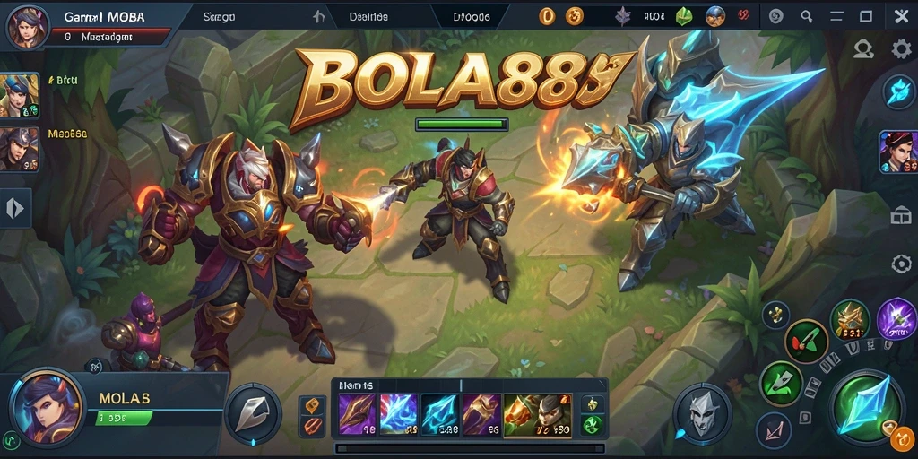 Tampilan seru gameplay BOLA88 dalam pertempuran MOBA.