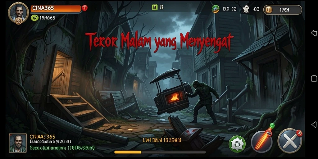 Screenshot CINA365 menampilkan suasana gelap dan menegangkan dalam gameplay.