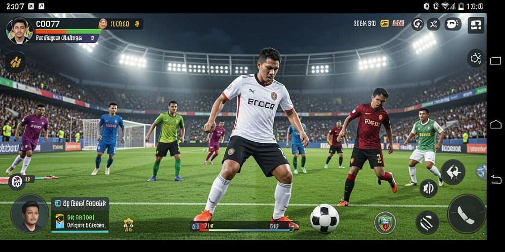Tampilan gameplay seru di COO77 dengan aksi sepak bola nyata.