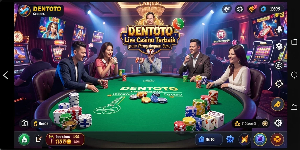 Tampilan gameplay DENTOTO dengan dealer langsung dan suasana kasino.