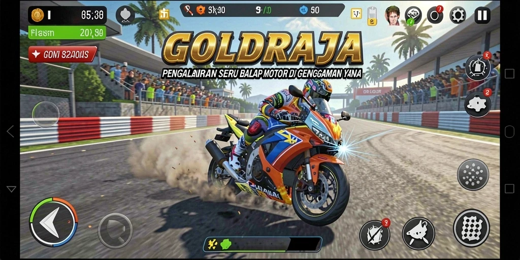 Gameplay seru balap motor di GOLDRAJA dengan grafis menawan.
