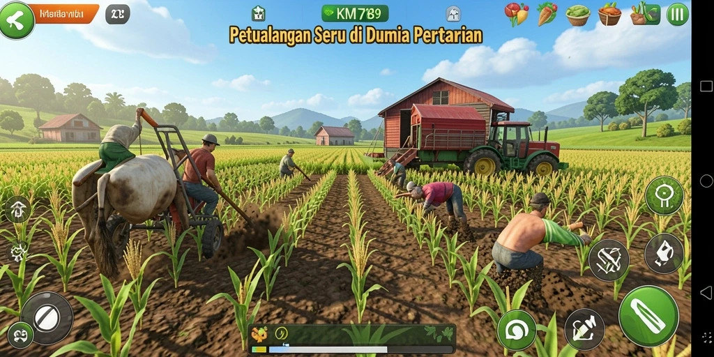 Tampilan gameplay KM789 yang menampilkan pengalaman pertanian.