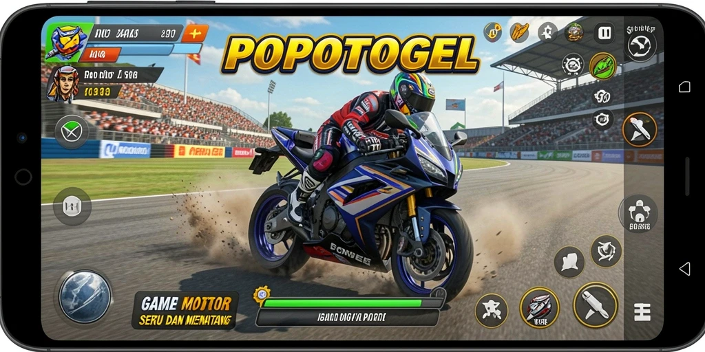 Screenshot gameplay menampilkan aksi balap motor yang mendebarkan.