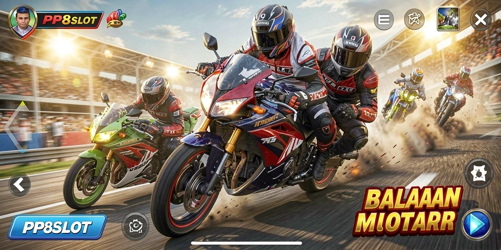 Tampilan gameplay PP8SLOT yang mendebarkan dengan motor berkecepatan tinggi.