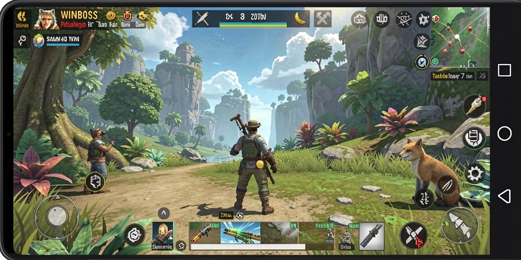 Screenshot gameplay WINBOSS yang memperlihatkan dunia terbuka yang menakjubkan.